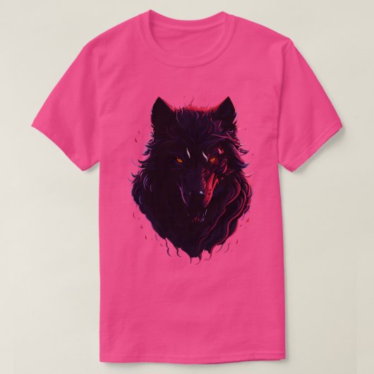 暗い魔法ファンタジー複雑なウルフ顔Tデザインイン Tシャツ (デザイン正面)