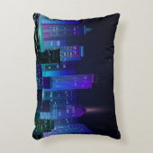 暗い黒にネオン輝くナイトシティパノラマ アクセントクッション (正面(垂直))