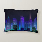 暗い黒にネオン輝くナイトシティパノラマ アクセントクッション (裏面)