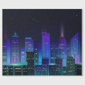 暗い黒にネオン輝くナイトシティパノラマ ラッピングペーパー (フラット)