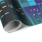 暗い黒にネオン輝くナイトシティパノラマ ラッピングペーパー (ロールコーナー)