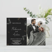 暗い黒の結婚式招待状と写真 招待状 (スタンド正面)