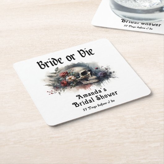 暗い ゴシックな花嫁が選ぶか死ぬか ブライズシャワー スクエアペーパーコースター (アングル)