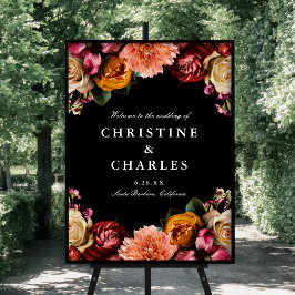 暗い+ムーディエレガントフローラ結婚の歓迎 ポスター