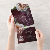 暗い+ムーディ素朴フローラ結婚のQRコード オールインワン招待状 (貼ってはがせる)