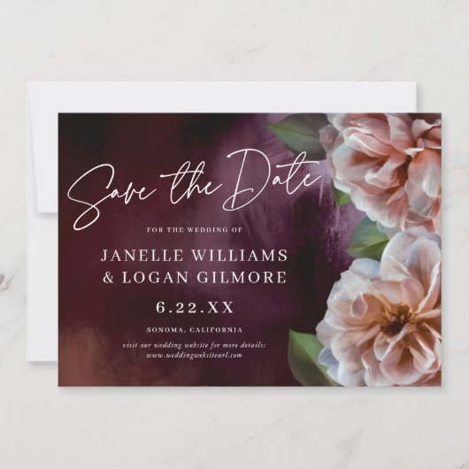 暗い+ムーディ素朴フローラ結婚式の日付を保存 招待状 (正面)