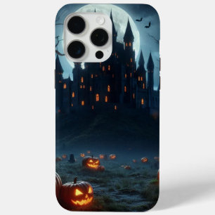 暗い、中世の城、こうもり、カボチャ iPhone 15 PRO MAXケース