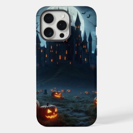 暗い、中世の城、こうもり、カボチャ iPhoneケース (裏面)