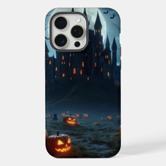 暗い、中世の城、こうもり、カボチャ iPhoneケース (裏面)