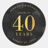 暗い《写真》ぼけ味金ゴールド応援から40年誕生日 ラウンドシール (正面)