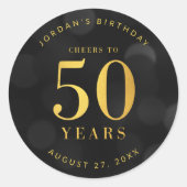 暗い《写真》ぼけ味金ゴールド応援から50年誕生日 ラウンドシール (正面)