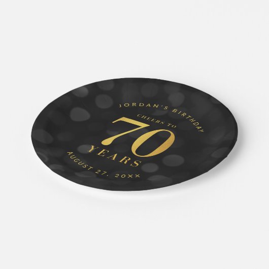 暗い《写真》ぼけ味金ゴールド応援から70年誕生日 ペーパープレート (アングル)