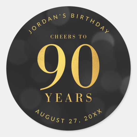 暗い《写真》ぼけ味金ゴールド応援から90年誕生日 ラウンドシール (正面)