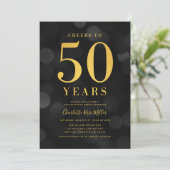 暗い《写真》ぼけ味金ゴールド応援50歳の誕生日パーティー 招待状 (スタンド正面)