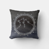 暗い〔占星術の〕十二宮図占星術：アクエリアスブラック&シルバー クッション (正面)