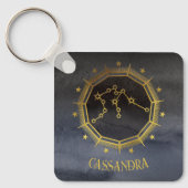 暗い〔占星術の〕十二宮図占星術：アクエリアス黒い金ゴールド名 キーホルダー (正面)