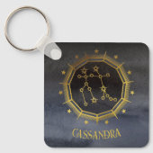 暗い〔占星術の〕十二宮図占星術：ジェミニ黒い金ゴールド名 キーホルダー (正面)