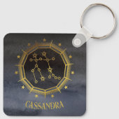 暗い〔占星術の〕十二宮図占星術：ジェミニ黒い金ゴールド名 キーホルダー (裏面)