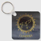 暗い〔占星術の〕十二宮図占星術：レオ黒い金ゴールド名 キーホルダー (正面)