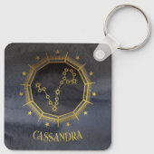 暗い〔占星術の〕十二宮図占星術：レオ黒い金ゴールド名 キーホルダー (裏面)