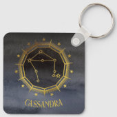暗い〔占星術の〕十二宮図占星術:天秤座ブラック金ゴールド名 キーホルダー (裏面)