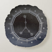 暗い〔占星術の〕十二宮図星占い:がんブラック&シルバーラウンド ラウンドクッション (正面)