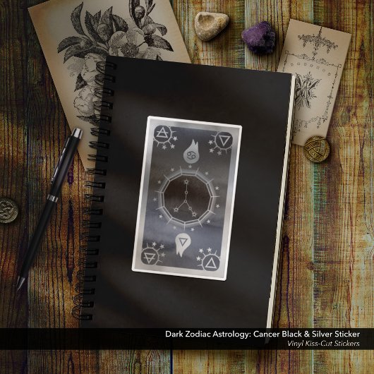 暗い〔占星術の〕十二宮図星占い：がんブラック&シルバー シール