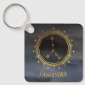 暗い〔占星術の〕十二宮図星占い:がん黒金ゴールド名 キーホルダー (正面)