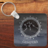 暗い〔占星術の〕十二宮図星占い:アクエリアスブラックシルバー名 キーホルダー (正面)