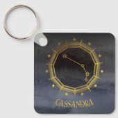 暗い〔占星術の〕十二宮図星占い:アリーズブラック金ゴールド名 キーホルダー (正面)