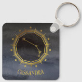 暗い〔占星術の〕十二宮図星占い:アリーズブラック金ゴールド名 キーホルダー (裏面)