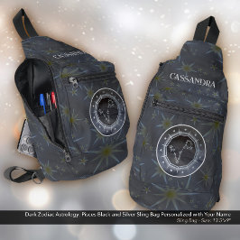 暗い〔占星術の〕十二宮図星占い：ピセスシルバー金ゴールド名 スリングバッグ