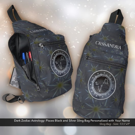 暗い〔占星術の〕十二宮図星占い：ピセスシルバー金ゴールド名 スリングバッグ