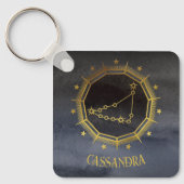 暗い〔占星術の〕十二宮図星占い：山羊座黒い金ゴールド名 キーホルダー (正面)