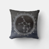暗い〔占星術の〕十二宮図星占い：《星座》乙女座ブラック&シルバー クッション (正面)
