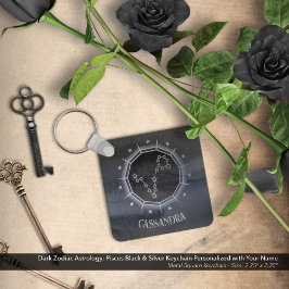 暗い〔占星術の〕十二宮図星占い：魚座ブラックシルバー名 キーホルダー