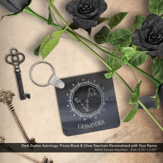 暗い〔占星術の〕十二宮図星占い:魚座ブラックシルバー名 キーホルダー