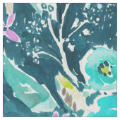 暗いBohoの青い花の水彩画パターン ファブリック (クローズアップ)