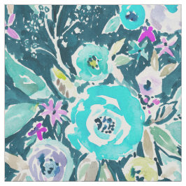 暗いBohoの青い花の水彩画パターン ファブリック