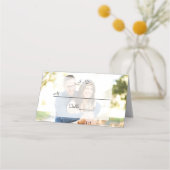 暗お洒落色のフォトジオメ結婚トリ プレイスカード (正面)