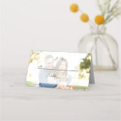 暗お洒落色のフォトジオメ結婚トリ プレイスカード (裏面)