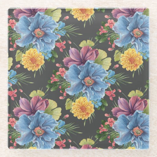 暗かわいらしいフローラ ガラスコースター (正面)