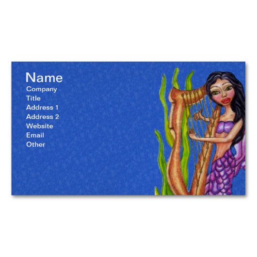 暗かわいらし毛パープルマーメイドハープ海 マグネット名刺 (正面)