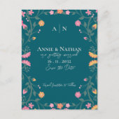 暗かわいらし色ティール（緑がかった色）イエローピンクフローラフレ結婚ーム 案内ポストカード (正面)