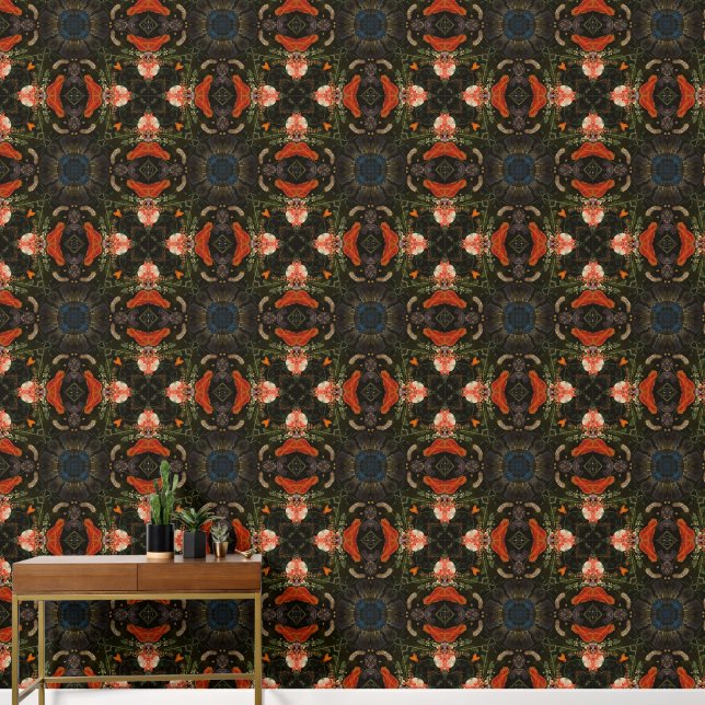 暗くてムーディなアールデコの植物模様 壁紙 (廊下)