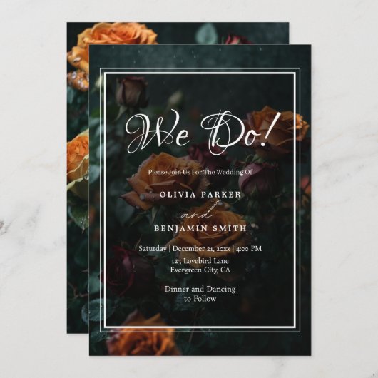 暗くてムーディーズなゴシック様式のロマンチックなバラ結婚ズ 招待状 (正面/裏面)