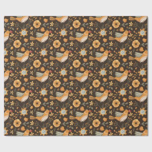 暗くて居心地の良い可愛い鳥フローラ植物学 ラッピングペーパー (フラット)