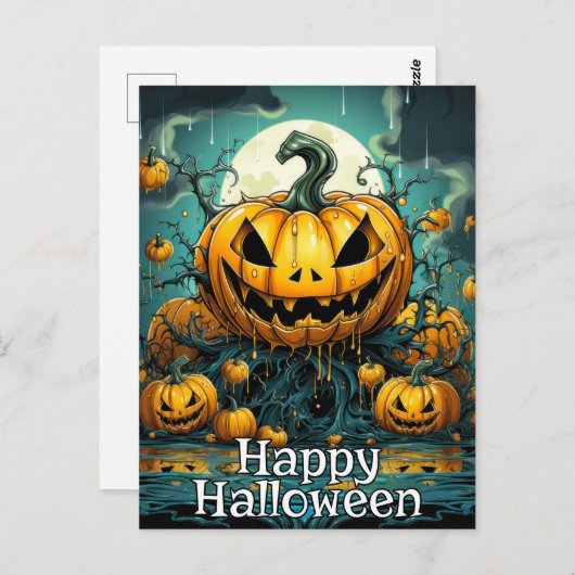 暗くなった後の不安定なカボチャ |ハッピーハローウィン ポストカード (正面/裏面)