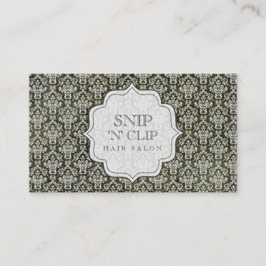 暗くグランジで旧式なダマスク織の美容師のファッション 予約カード (正面)