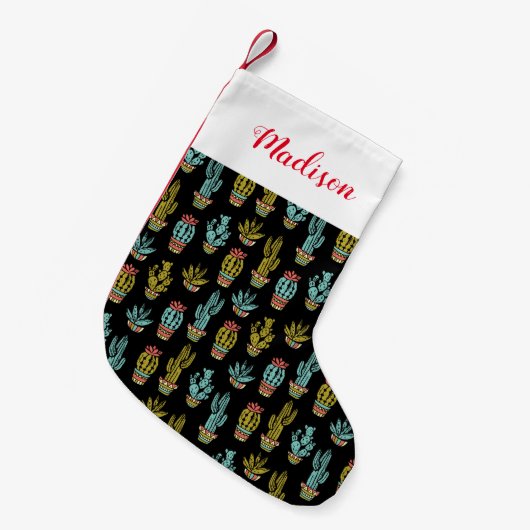 暗くグランジなサボテンパターン スモールクリスマスストッキング (正面 (吊り時))